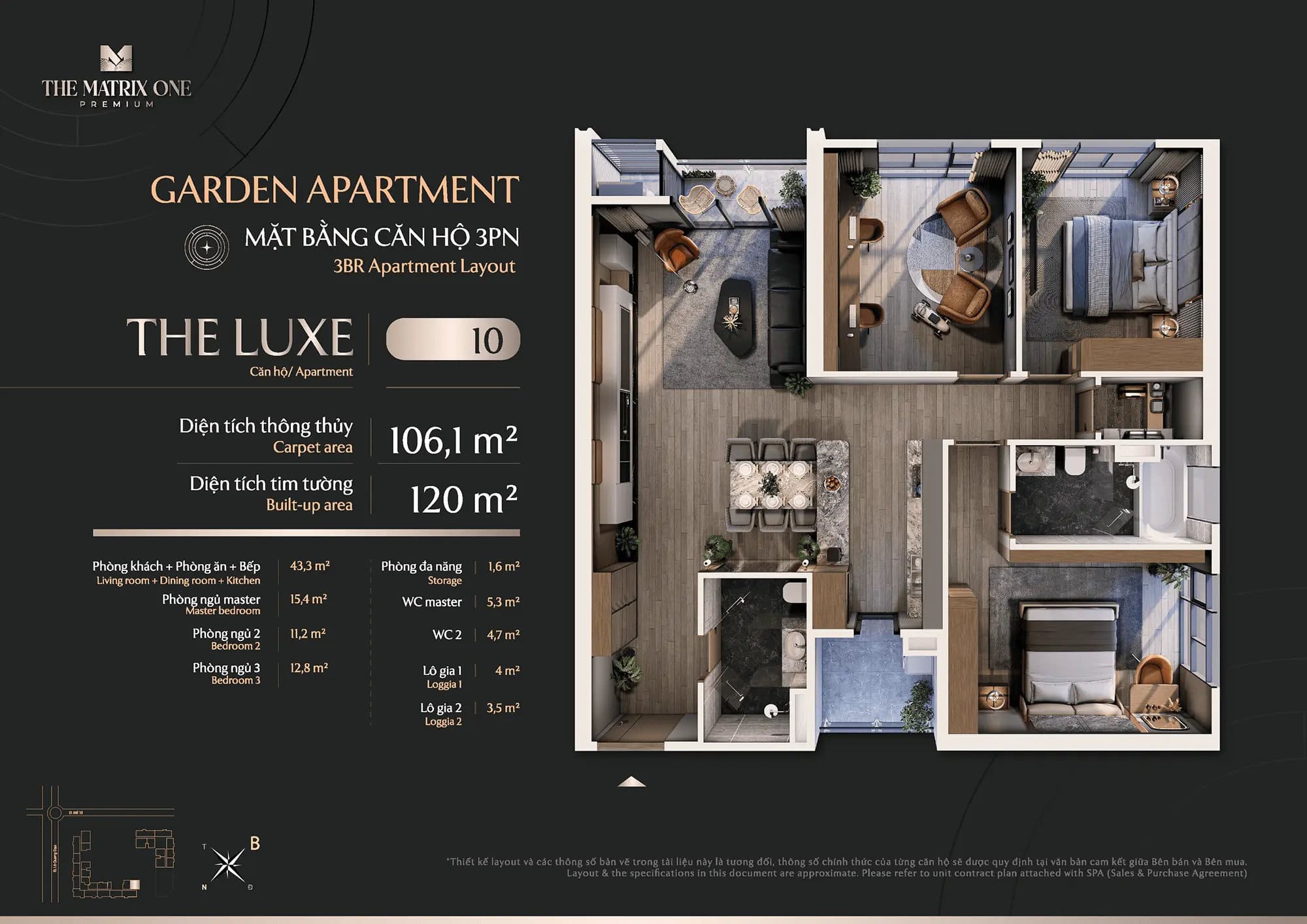 Căn hộ nhỏ đẹp “nhỏ mà có võ” tại Vinhomes Nguyễn Trãi 5 Layout căn 3PN - The Luxe (10)
