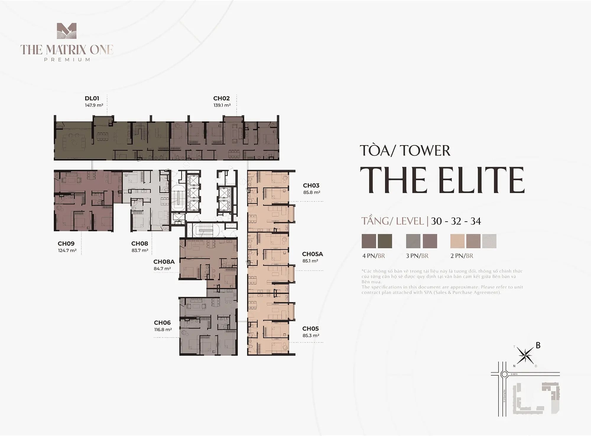 Vinhomes Nguyễn Trãi giải “cơn khát” căn hộ cho người dân Thủ đô 7 Mặt bằng điển hình Tầng 30, 32, 34 - Tòa The Elite