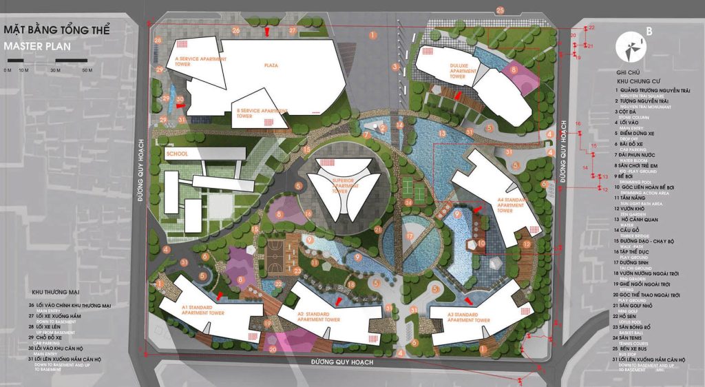 Mặt bằng Vinhomes Nguyễn Trãi - Cơ hội đầu tư tại khu đô thị cao cấp giữa lòng Hà Nội 2 Tổng mặt bằng dự án Vinhomes Nguyễn Trãi (Vinhomes Cao Xà Lá) tại quận Thanh Xuân, Hà Nội. Dự án bao gồm các tòa căn hộ tiêu chuẩn, căn hộ dịch vụ, khu trường học, quảng trường Nguyễn Trãi, bể bơi, sân chơi, sân thể thao và hệ thống tiện ích đa dạng, tạo nên một không gian sống hiện đại và xanh mát.